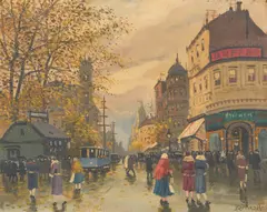 Street Scene in Budapest by Antal Berkes, c.1900, oil on canvas, sold Jul 2021