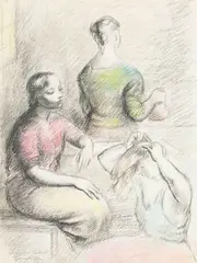 Study for Poses by Clara Klinghoffer, 1962, graphite and colored pencil on paper, sold Jul 2021