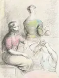 Study for Poses by Clara Klinghoffer, 1962, graphite and colored pencil on paper, sold Jul 2021