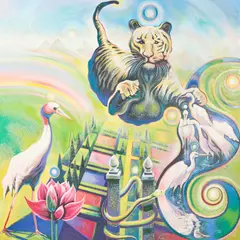 Two Worlds by Lowell Nesbitt, 1984-85, oil on canvas, sold Jul 2021