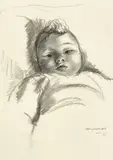 Portrait of an infant by Clara Klinghoffer, 1955, charcoal on paper hinged to mat, sold Jul 2021