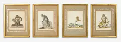 Four Monkey Prints by George Edwards, etching with hand coloring, sold Jul 2021
