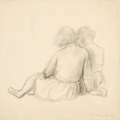 Girls Reading-original drawing for lithograph by Clara Klinghoffer, 1955, graphite on paper, sold Jul 2021