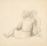Girls Reading-original drawing for lithograph by Clara Klinghoffer, 1955, graphite on paper, sold Jul 2021