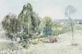 Landscape With Cattle by Walter Withers, watercolour on paper, sold Nov 2011