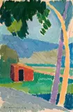 Landscape With Red Shed by Roland Wakelin, 1918, oil on card, sold Aug 2008