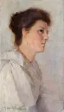 The White Dress (Portrait Of Mrs Leonard Dodds) by Tom Roberts, 1893, oil on wood panel, sold Aug 2008
