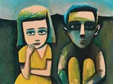 Seated Children In Landscape by Charles Blackman, c.1953-54, oil on paper on board, offered Aug 2008