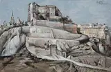Alcazar, Toledo Ii by Donald Friend, 1952, pen and ink, wash, pastel, gouache on paper, sold Aug 2008
