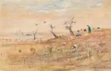 Figure And Sheep, Wimmera by Arthur Boyd, c.1951, oil and watercolour on paper on board, offered Aug 2008