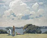 Bathers, Sydney Harbour by Fred Leist, oil on canvas board, sold Aug 2008