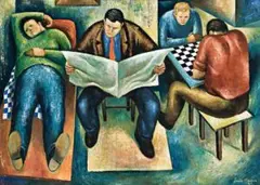 Men Relaxed by Louis James, 1948, oil on composition board, sold Aug 2008
