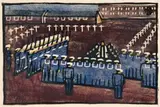 Naval Funeral by Dorrit Black, colour linocut, sold Aug 2008