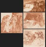 The Balzac Set (Suite Of 6 Lithographs) by Charles Conder, 1899, (i) La Fille Aux Yeux D'OR (ii) Coralie (iii) Beatrix and Calyste (iv) The Death of Esther (v) Chez Camille Maupin (vi), sold Aug 2008