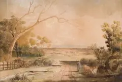Landscape by Louis Buvelot, 1874, watercolour on paper, offered Aug 2008