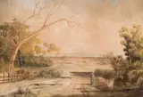 Landscape by Louis Buvelot, 1874, watercolour on paper, offered Aug 2008