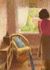 Interior by Roland Wakelin, oil on board, offered Aug 2008