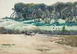 Figures And Inlet by Jessie Traill, 1910, watercolour on paper, sold Aug 2008