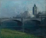 Princes Bridge, Melbourne by C. Asquith Baker, oil on canvas, sold Aug 2008