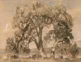 Hahndorf by Hans Heysen, charcoal, pencil and pastel on paper, sold Aug 2008