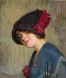 Portrait Of Woman Wearing A Hat by Bernard Hall, oil on canvas on board, offered Aug 2008