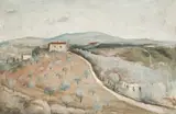 Evening In Tuscany by Lloyd Rees, 1953, oil on canvas board, sold Nov 2008