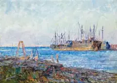 Ships, Williamstown by Frederick McCubbin, c.1910, oil on canvas board, sold Nov 2008