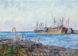 Ships, Williamstown by Frederick McCubbin, c.1910, oil on canvas board, sold Nov 2008
