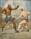 The Jack Johnson And Tommy Burns Fight by Norman Lindsay, 1908, watercolour and pencil on paper, sold Nov 2008