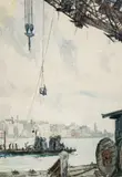 Building The Sydney Harbour Bridge: Spider And The Fly by Jessie Traill, 1929, watercolour, pastel and pencil on paper, sold Nov 2008