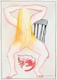 Seated Nude With Pink Pussycat by Charles Blackman, c.1974, conté on paper, offered Nov 2008