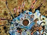 Swimmer Surrounded By A Second Landscape by John Olsen, 1985, gouache and watercolour on paper, offered Nov 2008