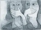 The Secret by Charles Blackman, 1997, charcoal on canvas, sold Nov 2008