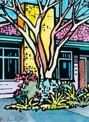 House With Native Tree by Howard Arkley, 1997, watercolour on screenprint on paper, sold Nov 2008