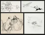 Group Of Four Drawings by Norman Lindsay, (i) Illustration from Dulcie Deamer, As It Was In The Beginning, c.1907 (ii) Harpy and Satyr (iii) The Old Bachelor (iv), sold Nov 2008