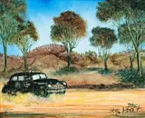 Outback Car Rally by Pro Hart, 1996, oil on composition board, offered Nov 2008