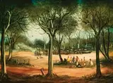 Creek Picnic by Pro Hart, oil on composition board, sold Nov 2008