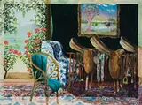Saddles In The Ballroom by Patrick Hockey, oil on board, sold Nov 2008