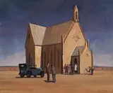 Sunday Morning Service by Jeffrey Smart, 1945, oil on canvas, sold Apr 2009