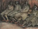 Soldiers, Albury Station by Russell Drysdale, 1942, pastel on paper, sold Apr 2009