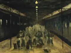 Between Two Trains by Sali Herman, 1946, oil on canvas, sold Apr 2009