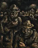 Tocumwal Camp by Yosl Bergner, c.1942- 43, oil on composition board, sold Apr 2009
