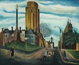 The 8 Hours Monument, Russell Street by Alan Sumner, c.1947, oil on composition board, sold Apr 2009
