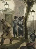 Melbourne Street Scene With Salvation Army Group by Harry De Hartog, c.1942, oil on canvas on board, sold Apr 2009