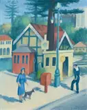 The Waiting Shed, Manly Wharf by Harold Greenhill, 1944, oil on composition board, sold Apr 2009