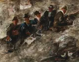 Workmen by Francis Lymburner, oil on canvas, offered Apr 2009