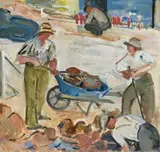 The Road Menders by Ada May Plante, 1934, oil on canvas on board, offered Apr 2009