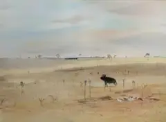 Wimmera Landscape With Homestead And Ram by Arthur Boyd, c.1980, oil on canvas, sold Apr 2009