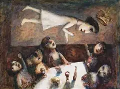 The Visitation by Garry Shead, 1996, oil on composition board, sold Apr 2009