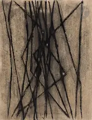 Composition by Bernard Quentin, 1947, Crayon gras et encre, sold Apr 2024
